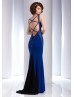 Mermaid Royal Blue Chiffon Beaded Cross Back Evening Dress